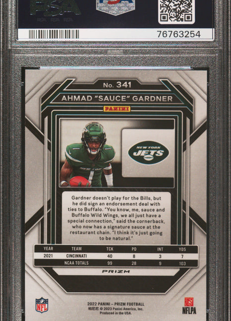 Ahmad Sauce Gardner 2022 Panini Prizm #341 Green Prizm RC PSA10 GEM MT