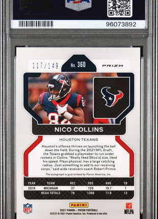 Nico Collins 2021 Panini Prizm #360 Autograph Red Wave /149 RC Auto PSA10 GEM MT