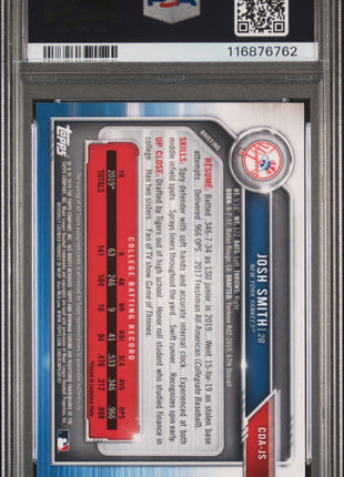 Josh Smith 2019 Bowman Draft #CDAJS 1st Sparkles Refractor /71 Auto PSA9 MINT