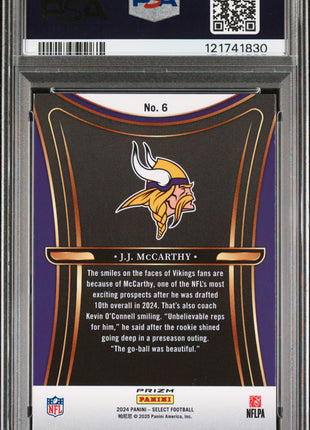 JJ McCarthy 2024 Panini Select #6 Phenomenon Silver Prizm RC PSA9 MINT
