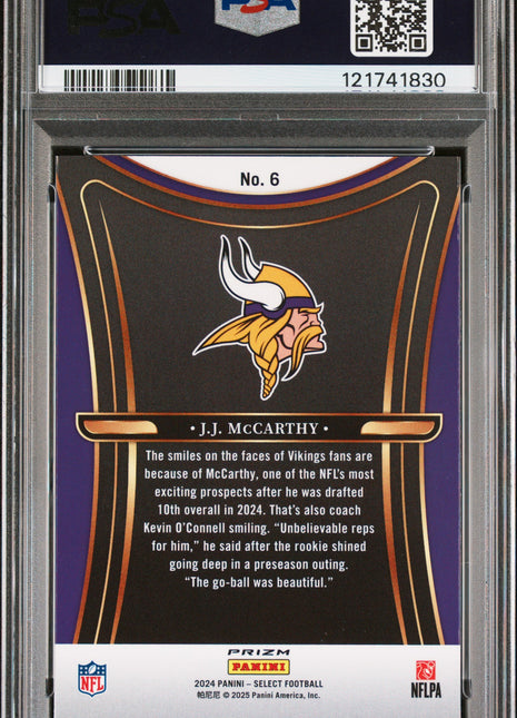 JJ McCarthy 2024 Panini Select #6 Phenomenon Silver Prizm RC PSA9 MINT