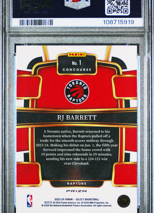 RJ Barrett 2023-24 Panini Select #1 Tiger Prizm SSP Case Hit PSA10 GEM MT