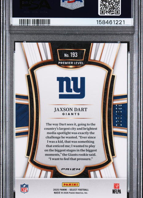 Jaxson Dart 2025 Panini Select #193 Copper Shock /899 RC PSA10 GEM MT