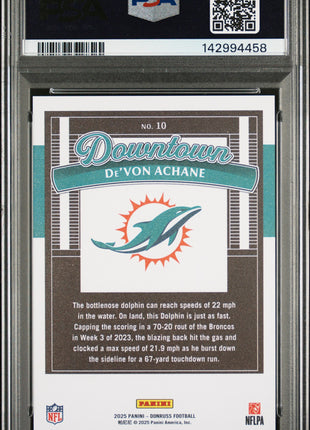 De'von Achane 2025 Panini Donruss #10 Downtown SSP Case Hit PSA10 GEM MT