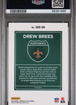 Drew Brees 2023 Panini Donruss Optic #SBDDB Super Bowl Downtown SSP PSA8 NM-MT