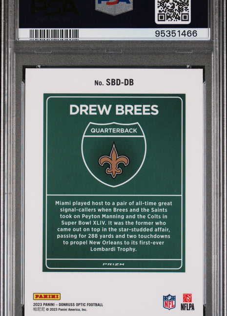 Drew Brees 2023 Panini Donruss Optic #SBDDB Super Bowl Downtown SSP PSA8 NM-MT