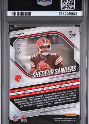 Shedeur Sanders 2025 Panini Prizm #302 Green Scope /75 RC Auto PSA10 GEM MT