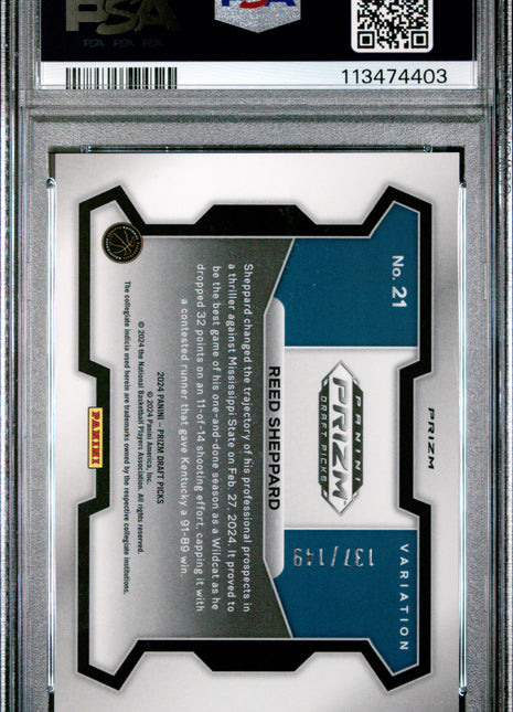 Reed Sheppard 2024 Prizm Draft #21 Variation Blue Seismic /149 RC PSA10 GEM MT