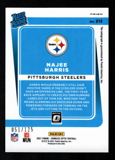 Najee Harris 2021 Panini Donruss Optic #213 Rookie Autograph Holo /125 RC Auto