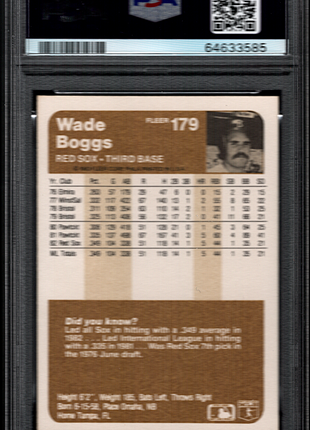 Wade Boggs 1983 Fleer #179 Rookie RC PSA9 MINT Boston Red Sox