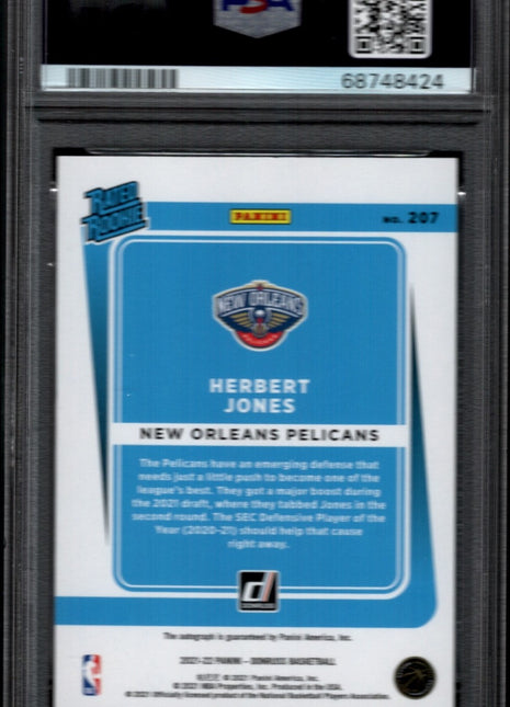 Herbert Jones 2021-22 Donruss #207 Signature Holo Laser /99 RC Auto PSA9 MINT