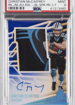 Christian McCaffrey 2017 Panini Phoenix Rookie Jumbo Patch 1/1 RC Auto PSA9 MINT