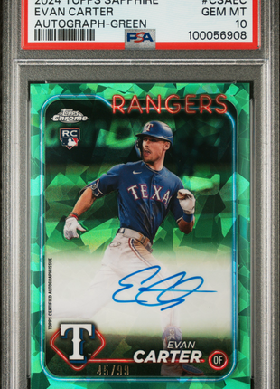 Evan Carter 2024 Topps Sapphire #CSAEC Green Refractor /99 RC Auto PSA10 GEM MT