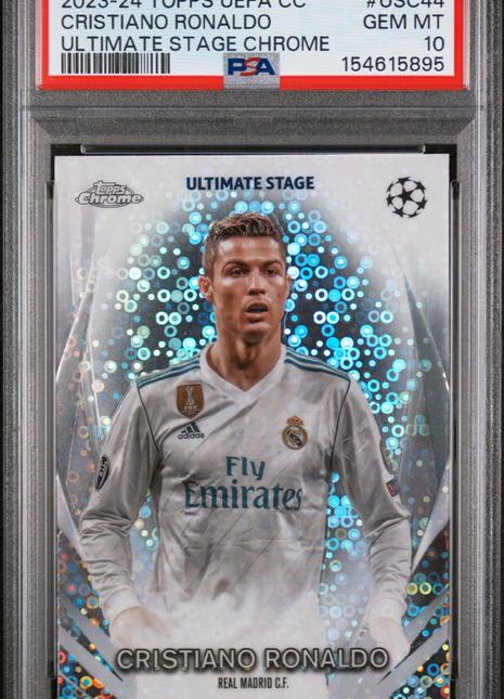 Cristiano Ronaldo 2023-24 Topps UEFA CC USC44 Ultimate Stage Chrome PSA10 GEM MT