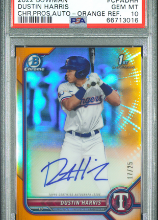 Dustin Harris 2022 Bowman Chrome #CPADHR Orange Refractor /25 Auto PSA10 GEM MT