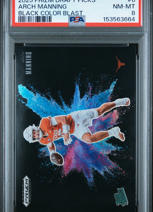 Arch Manning 2025 Panini Prizm DP #6 Black Color Blast SSP PSA8 NM-MT Longhorns