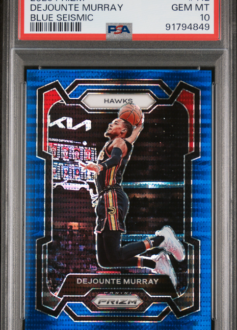Dejounte Murray 2023-24 Panini Prizm #112 Blue Seismic /99 PSA10 GEM MT Hawks