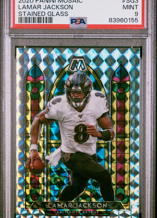 Lamar Jackson 2020 Panini Mosaic #SG3 Stained Glass Case Hit SSP PSA9 MINT