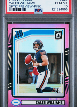 Caleb Williams 2024 Panini Donruss #327 Optic Preview Pink RC PSA10 GEM MT Bears