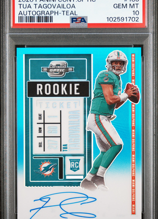 Tua Tagovailoa 2020 Panini Contenders Optic #103 Teal /99 RC Auto PSA10 GEM MT