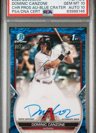 Dominic Canzone 2023 Bowman Chrome #CPADC Blue Crater /150 Auto PSA10/10 GEM MT