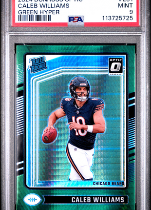 Caleb Williams 2024 Panini Donruss Optic #201 Green Hyper RC PSA9 MINT