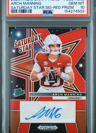 Arch Manning 2025 Panini Prizm DP Saturday Star Sigs Red /100 Auto PSA10 GEM MT