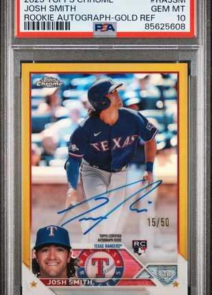 Josh Smith 2023 Topps Chrome #RAJSM Gold Refractor /50 RC Auto PSA10 GEM MT