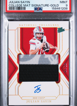Julian Sayin 2025 National Treasures Collegiate Gold /10 Patch Auto PSA9 MINT