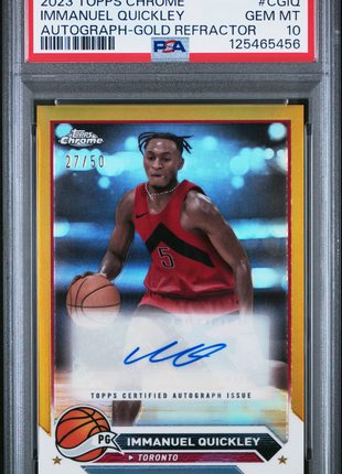Immanuel Quickley 2024 Topps Chrome #CGIQ Gold Refractor /50 Auto PSA10 GEM MT