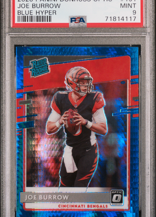 Joe Burrow 2020 Panini Donruss Optic #151 Blue Hyper RC PSA9 MINT Bengals