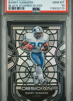 Barry Sanders 2024 Panini Obsidian #6 Black Stained Glass SSP PSA10 GEM MT