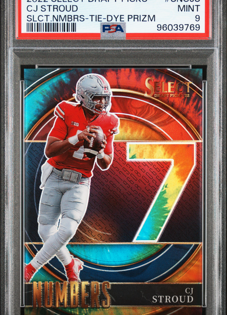 CJ Stroud 2022 Panini Select Draft Picks Select Numbers Tie Dye /25 RC PSA9 MINT