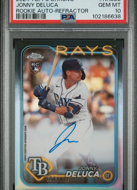 Jonny Deluca 2024 Topps Chrome Refractor /499 Rookie Auto RC PSA10 GEM MT Rays