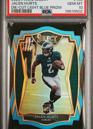 Jalen Hurts 2020 Panini Select #150 Die-Cut Light Blue Prizm RC PSA10 GEM MT