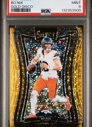 Bo Nix 2024 Panini Select #382 Gold Disco /10 RC SSP PSA9 MINT Broncos