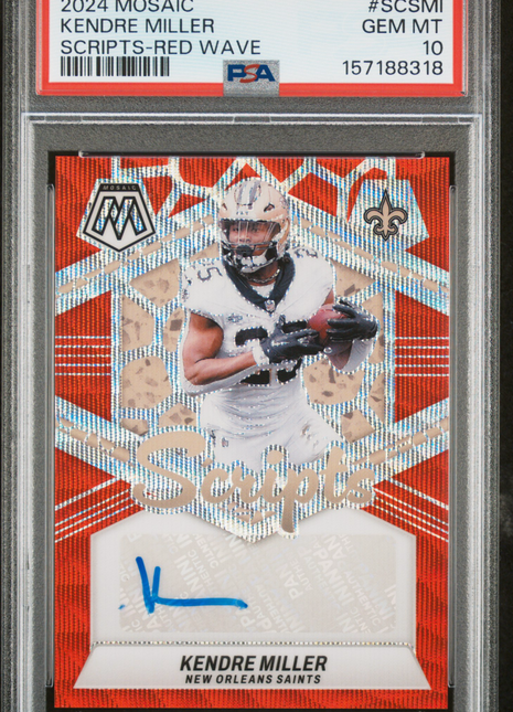 Kendre Miller 2024 Panini Mosaic #SCSMI Scripts Red Wave Auto PSA10 GEM MT