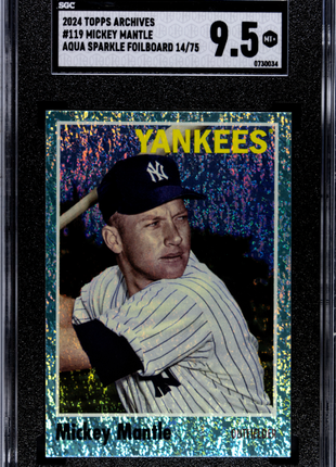 Mickey Mantle 2024 Topps Archives #119 Aqua Sparkle Foilboard /75 SGC9.5 MINT+