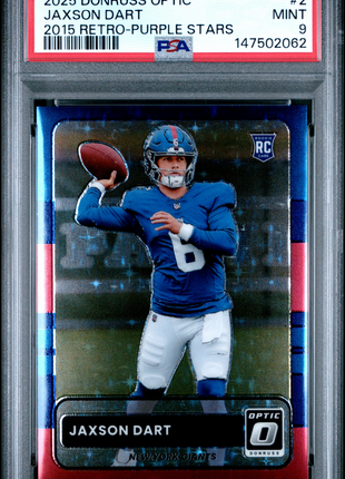 Jaxson Dart 2025 Panini Donruss Optic 2015 Retro Purple Stars /25 RC PSA9 MINT
