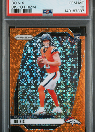 Bo Nix 2024 Panini Prizm #309 Disco Prizm RC PSA10 GEM MT Broncos