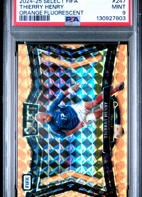 Thierry Henry 2024-25 Panini Select FIFA #247 Orange Fluorescent /125 PSA9 MINT