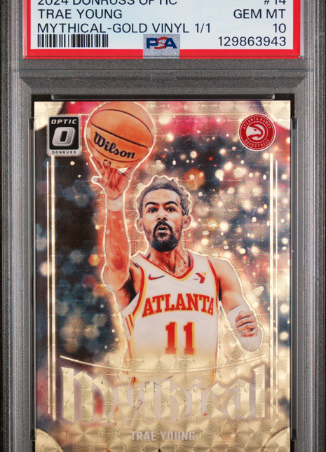 Trae Young 2024-25 Panini Donruss Optic #14 Mythical Gold Vinyl 1/1 PSA10 GEM MT