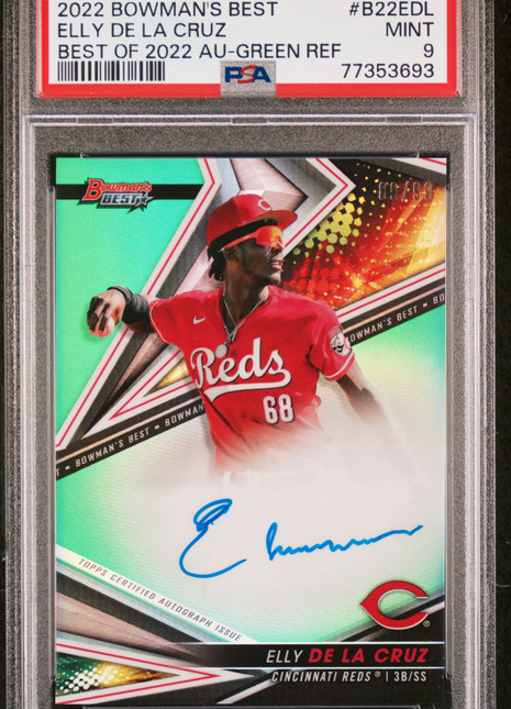 Elly De La Cruz 2022 Bowman's Best #B22EDL Green Refractor /99 Auto PSA9 MINT