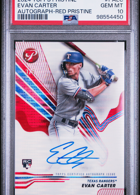 Evan Carter 2024 Topps Pristine #PAEC Red Refractor /5 RC Auto PSA10 GEM MT