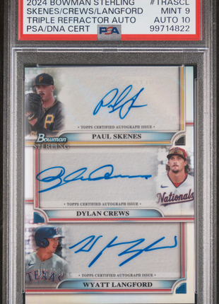 Paul Skenes/D Crews/W Langford 2024 Bowman Sterling Triple /25 Auto PSA9/10 MINT