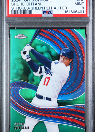 Shohei Ohtani 2024 Topps Chrome #S2 Strokes Green Refractor /99 PSA9 MINT