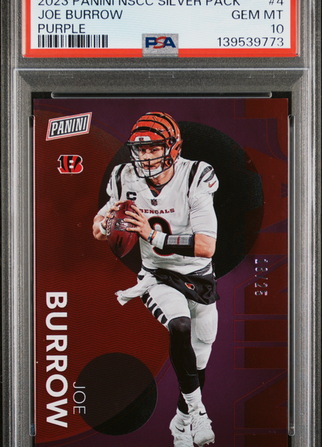 Joe Burrow 2023 Panini NSCC Silver Pack #4 Purple Foil /25 PSA10 GEM MT Bengals