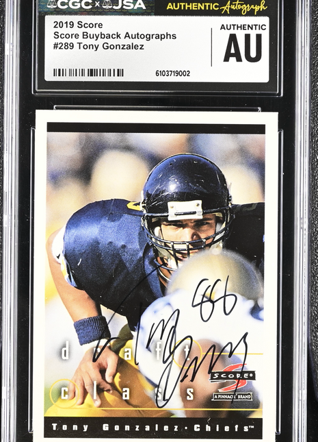 Tony Gonzalez 2019 Score #289 Buyback Autograph RC /10 Auto CGC/JSA Authentic