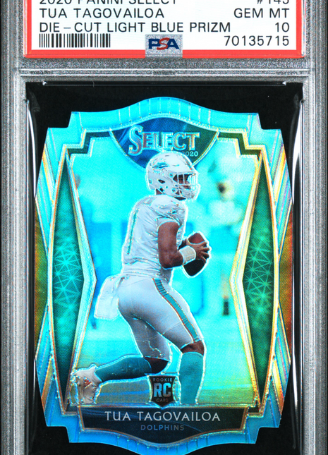 Tua Tagovailoa 2020 Panini Select #145 Die-Cut Light Blue Prizm RC PSA10 GEM MT