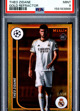 Theo Zidane 2023-24 Topps Merlin UEFA CC #137 Gold Refractor /50 RC PSA9 MINT